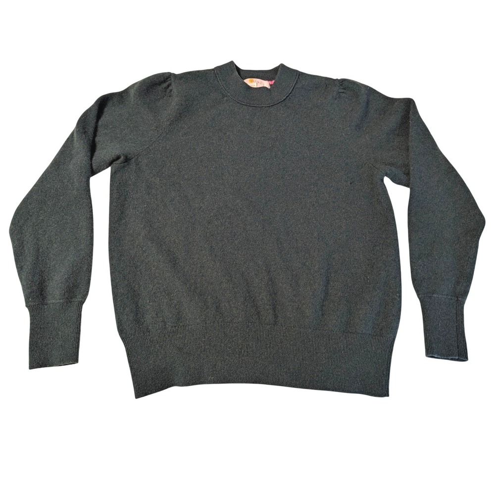 Boden Womens 100% Cashmere Crewneck Sweater Hunter Green Puff Shoulder Size M